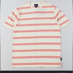 Patagonia Men's Short Sleeve Tee - White with Red Stripes